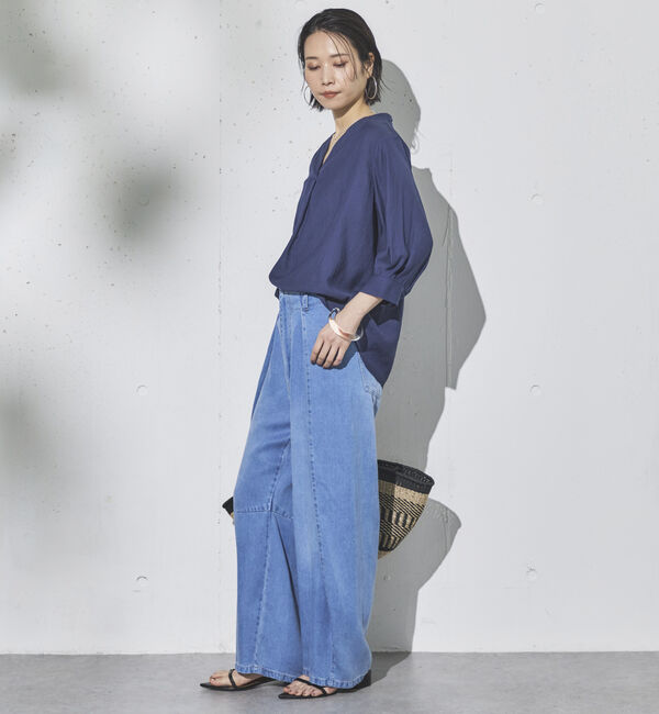 Doux archives「ウォッシャブルリネンライクＶ開きタックブラウス」|シャツ・ブラウス|