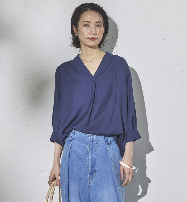 Doux archives「ウォッシャブルリネンライクＶ開きタックブラウス」|シャツ・ブラウス|