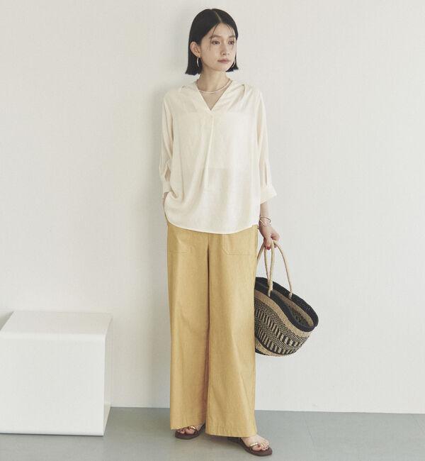 Doux archives「ウォッシャブルリネンライクＶ開きタックブラウス」|シャツ・ブラウス|