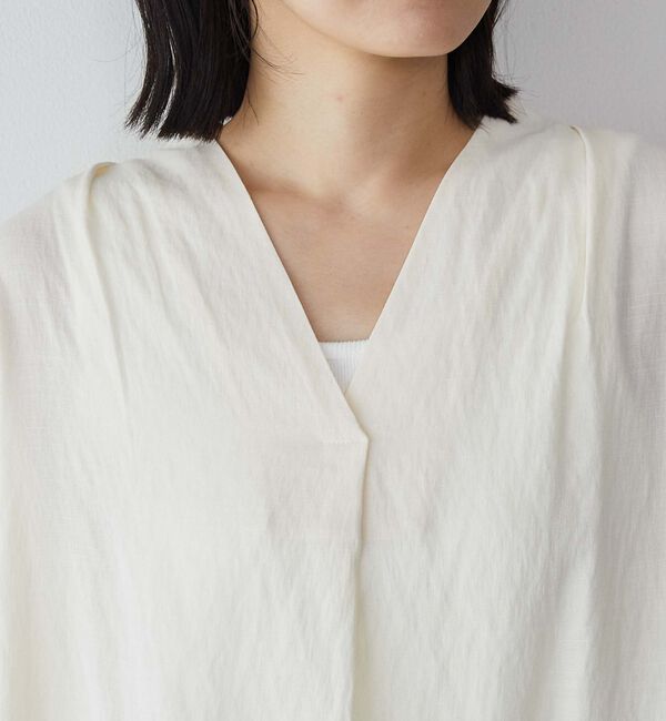Doux archives「ウォッシャブルリネンライクＶ開きタックブラウス」|シャツ・ブラウス|