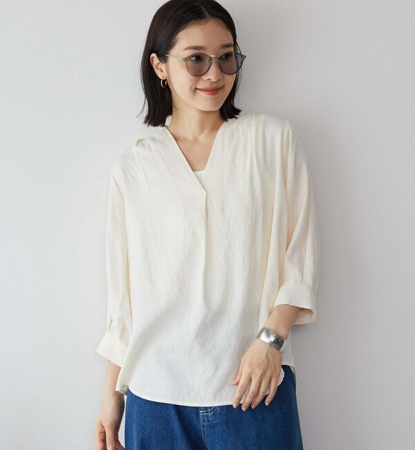 Doux archives「ウォッシャブルリネンライクＶ開きタックブラウス」|シャツ・ブラウス|