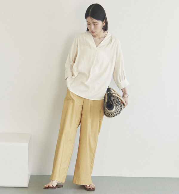 Doux archives「ウォッシャブルリネンライクＶ開きタックブラウス」|シャツ・ブラウス|