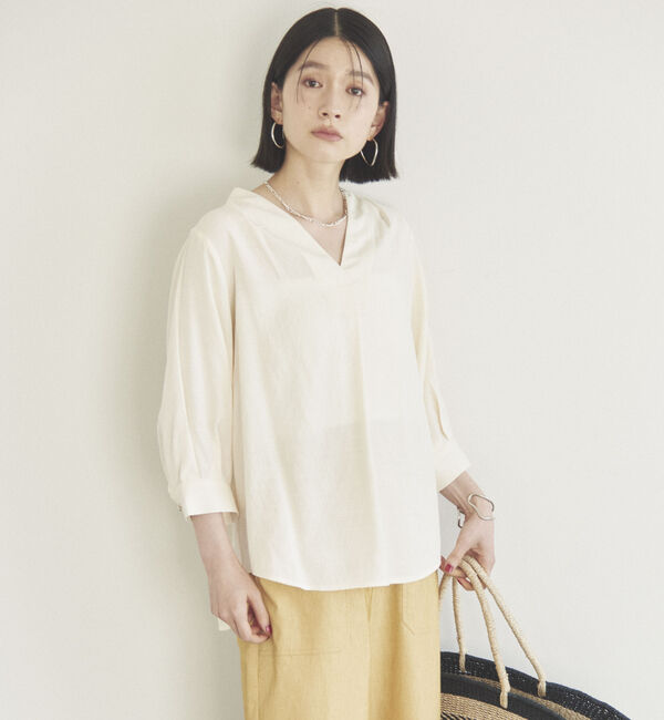 Doux archives「ウォッシャブルリネンライクＶ開きタックブラウス」|シャツ・ブラウス|