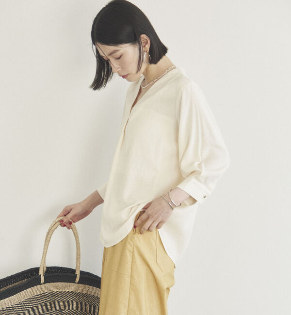 Doux archives「ウォッシャブルリネンライクＶ開きタックブラウス」|シャツ・ブラウス|