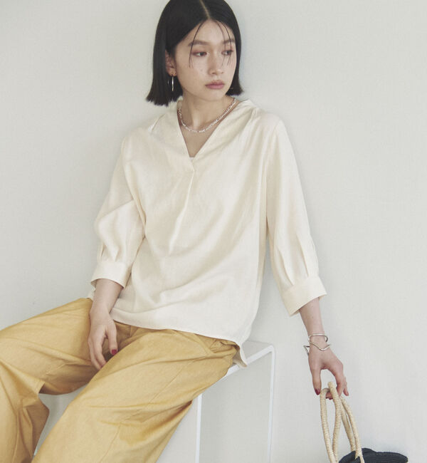 Doux archives「ウォッシャブルリネンライクＶ開きタックブラウス」|シャツ・ブラウス|