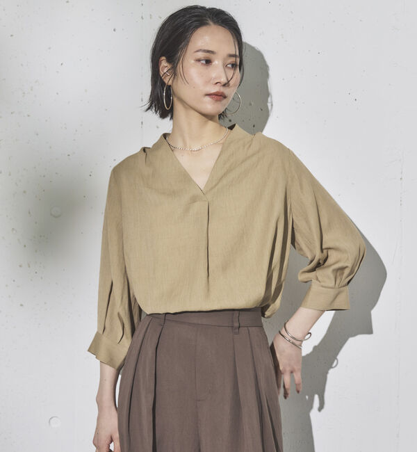 Doux archives「ウォッシャブルリネンライクＶ開きタックブラウス」|シャツ・ブラウス|