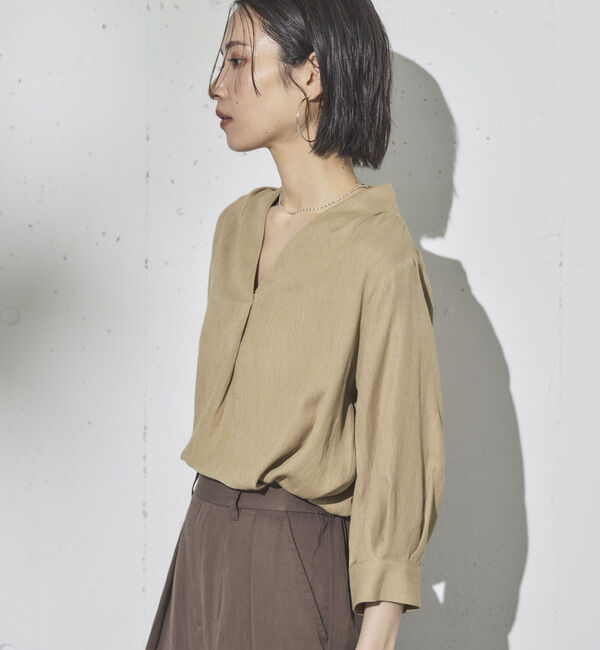 Doux archives「ウォッシャブルリネンライクＶ開きタックブラウス」|シャツ・ブラウス|