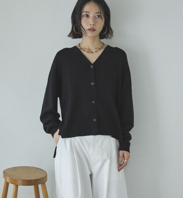 Doux archives「ゴム編みサイドスリットカーディガン」|カーディガン|BLACK