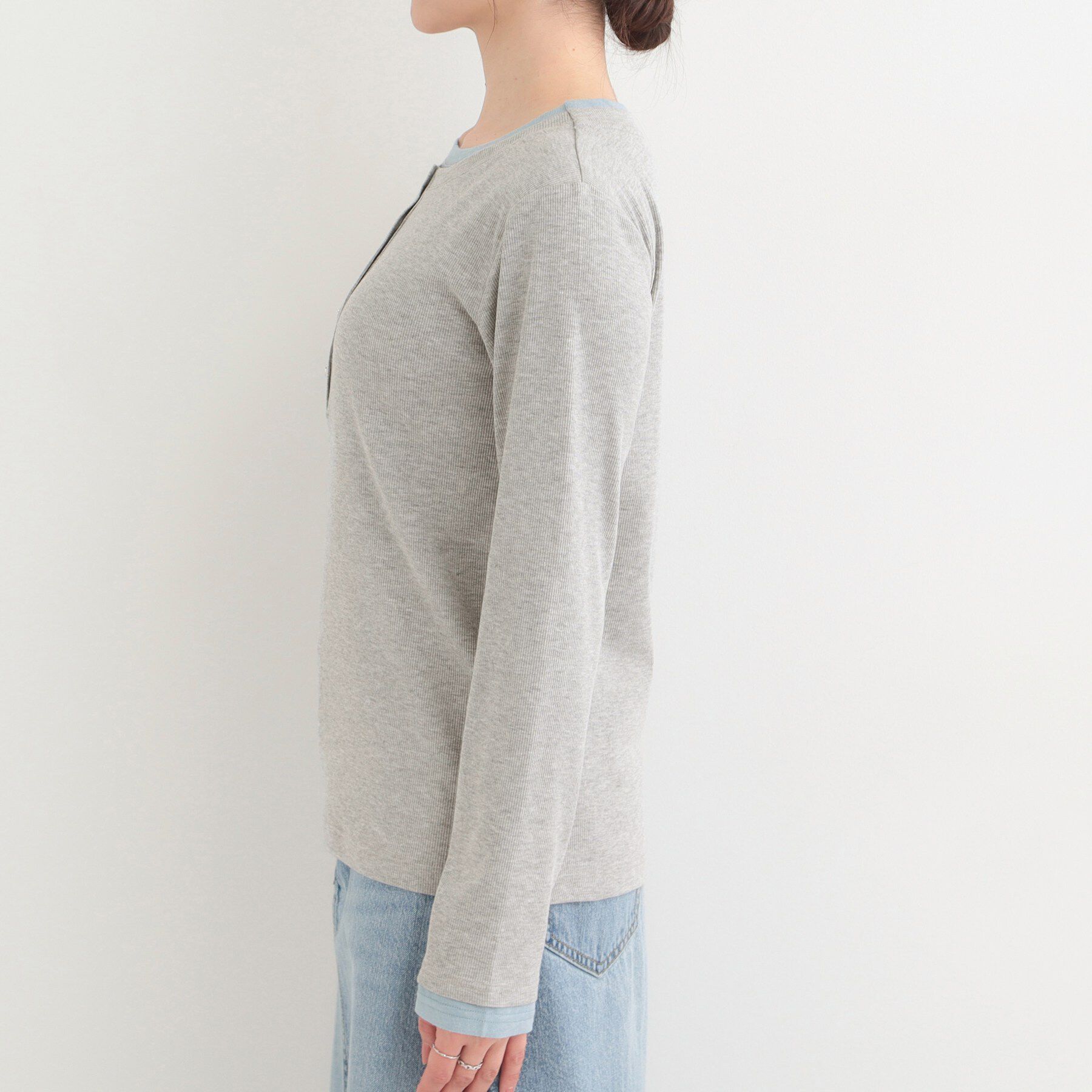 SHOO･LA･RUE「1枚でもサマになる！ レイヤード風配色 ヘンリーネック テレコロンT」|Tシャツ・カットソー|