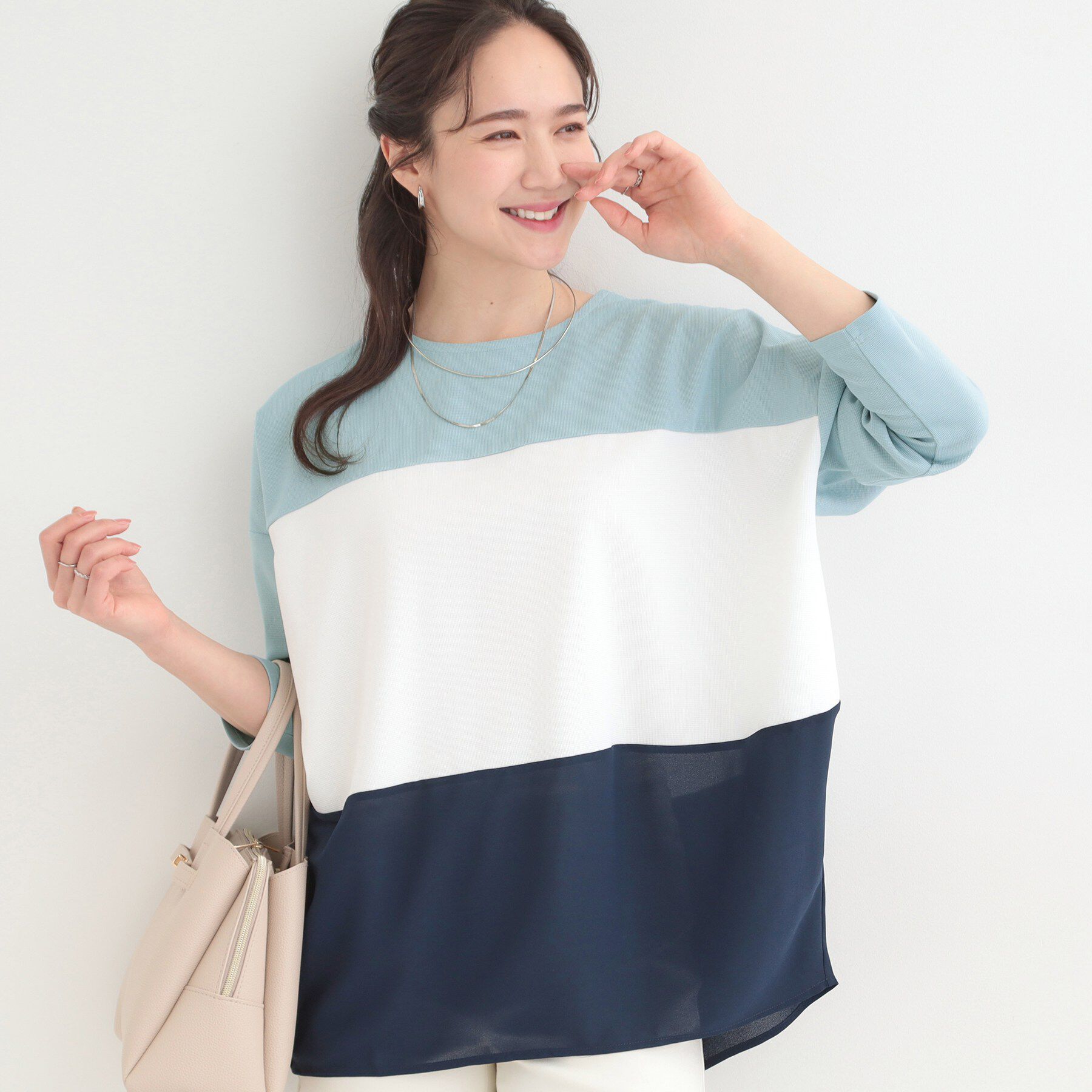 SHOO･LA･RUE「3段切り替え配色トップス」|Tシャツ・カットソー|ブルー(591)