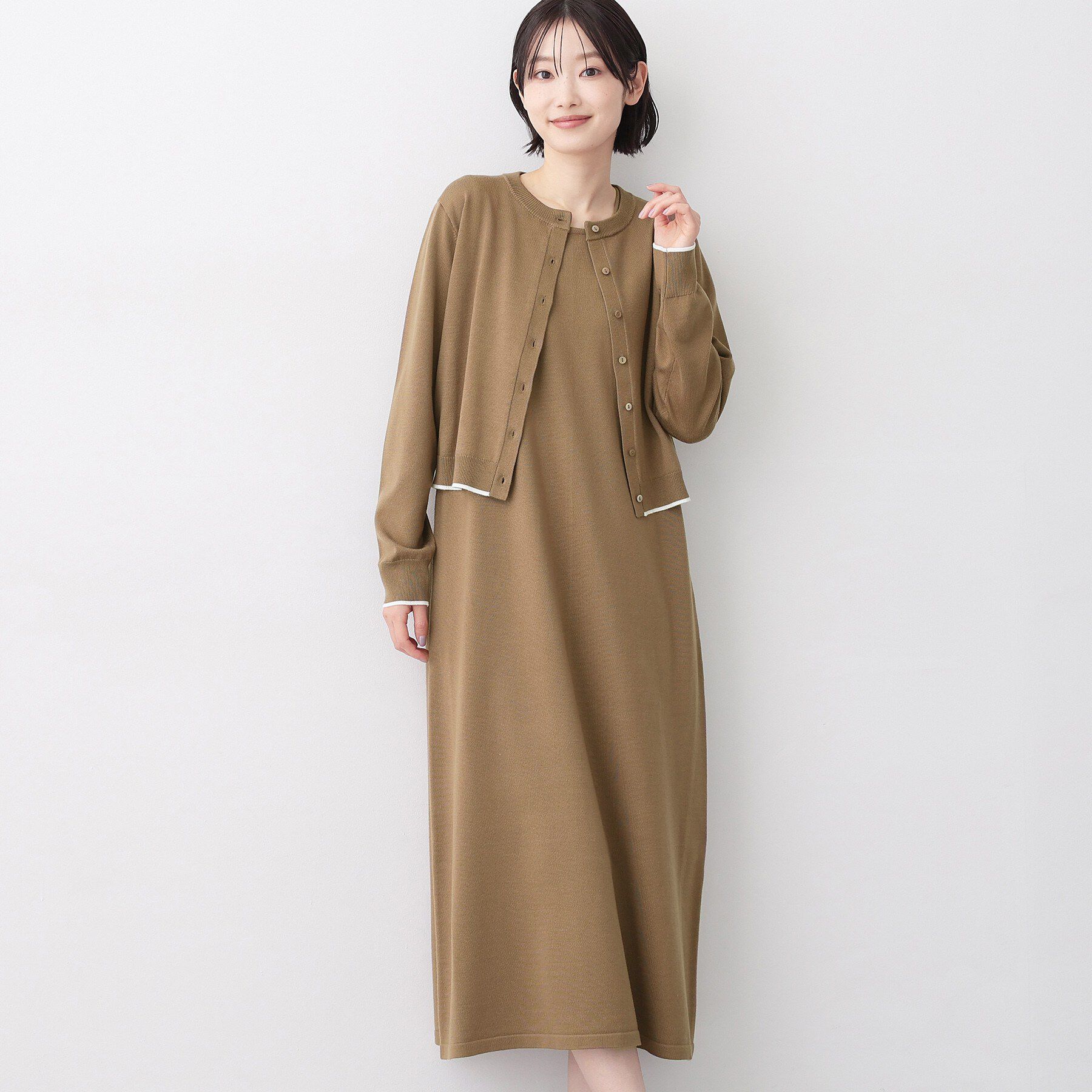 Dessin「【2点セット・洗える】ニットカーディガン&times;ノースリーブワンピース」|ワンピース|