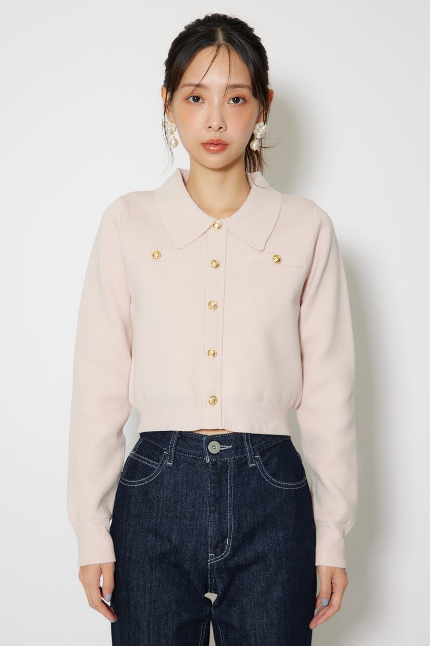 rienda「ゴールドボタンロングスリーブニットトップス」|ニット・セーター|