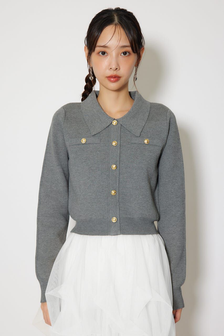 rienda「ゴールドボタンロングスリーブニットトップス」|ニット・セーター|