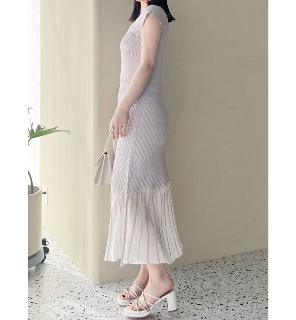 MERCURYDUO「バイカラーシースルーヘムニットワンピース」|ワンピース|