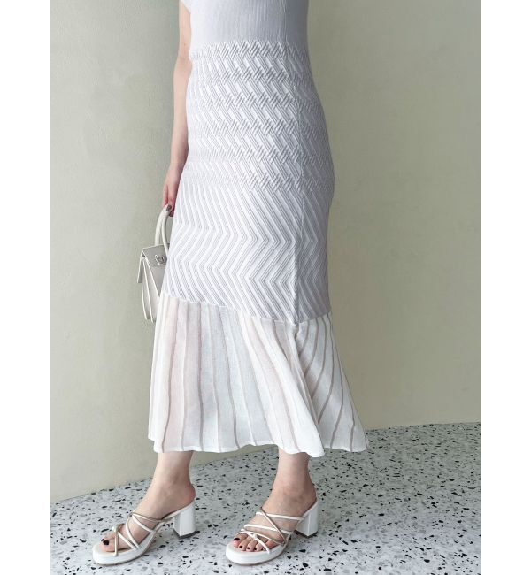 MERCURYDUO「バイカラーシースルーヘムニットワンピース」|ワンピース|