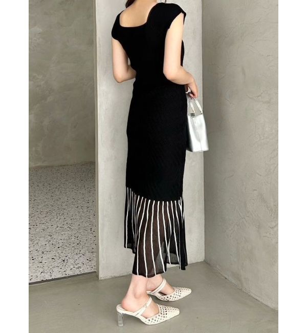 MERCURYDUO「バイカラーシースルーヘムニットワンピース」|ワンピース|