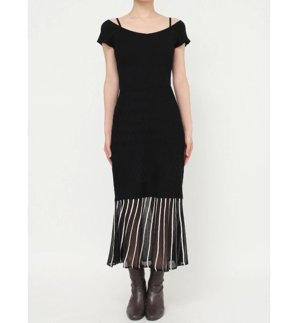 MERCURYDUO「バイカラーシースルーヘムニットワンピース」|ワンピース|