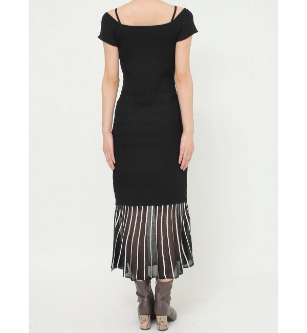 MERCURYDUO「バイカラーシースルーヘムニットワンピース」|ワンピース|