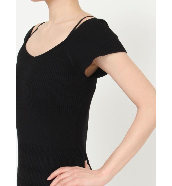 MERCURYDUO「バイカラーシースルーヘムニットワンピース」|ワンピース|