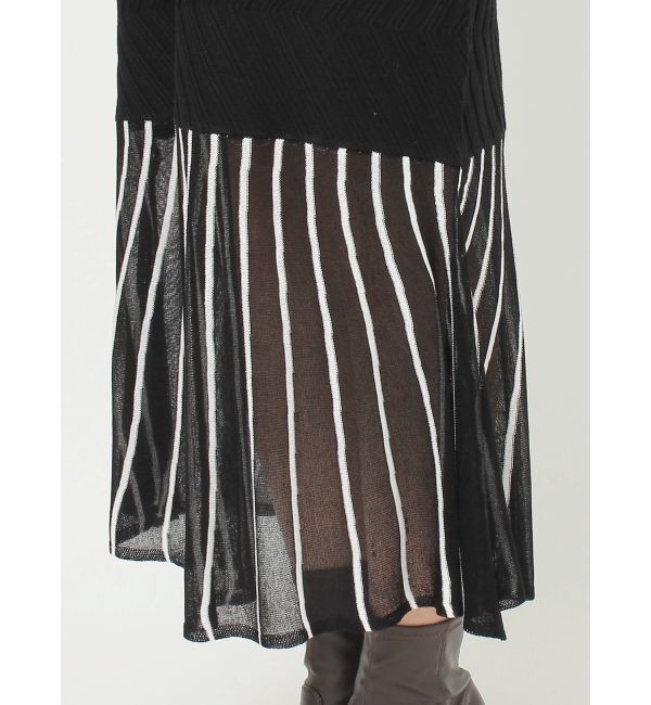 MERCURYDUO「バイカラーシースルーヘムニットワンピース」|ワンピース|