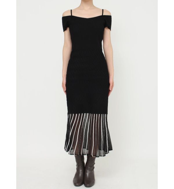 MERCURYDUO「バイカラーシースルーヘムニットワンピース」|ワンピース|