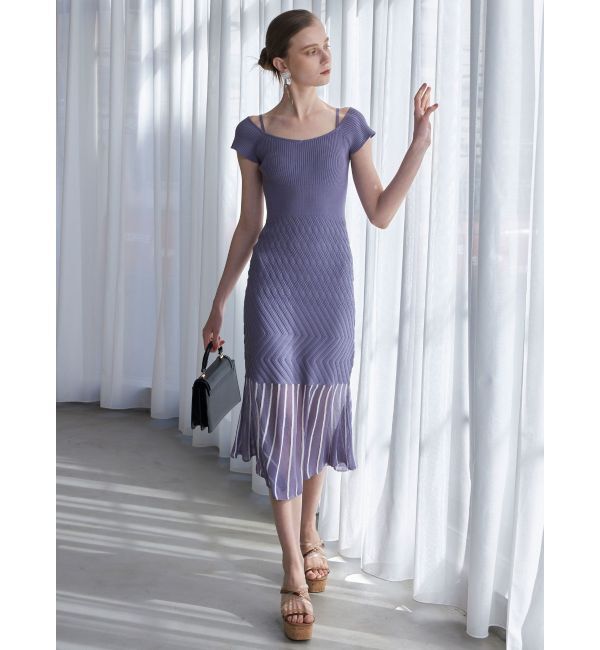 MERCURYDUO「バイカラーシースルーヘムニットワンピース」|ワンピース|