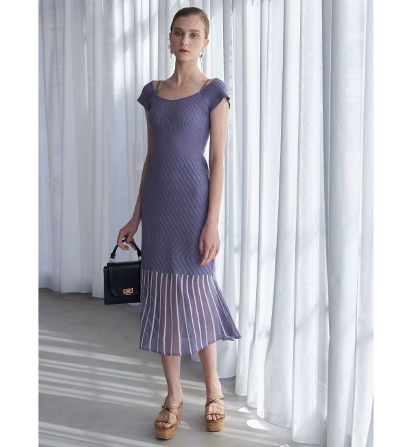 MERCURYDUO「バイカラーシースルーヘムニットワンピース」|ワンピース|