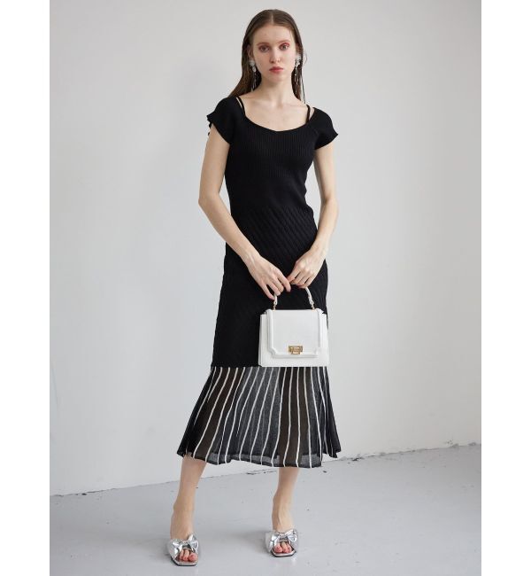 MERCURYDUO「バイカラーシースルーヘムニットワンピース」|ワンピース|