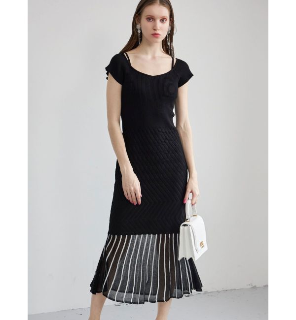 MERCURYDUO「バイカラーシースルーヘムニットワンピース」|ワンピース|