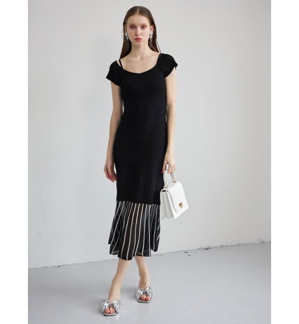 MERCURYDUO「バイカラーシースルーヘムニットワンピース」|ワンピース|