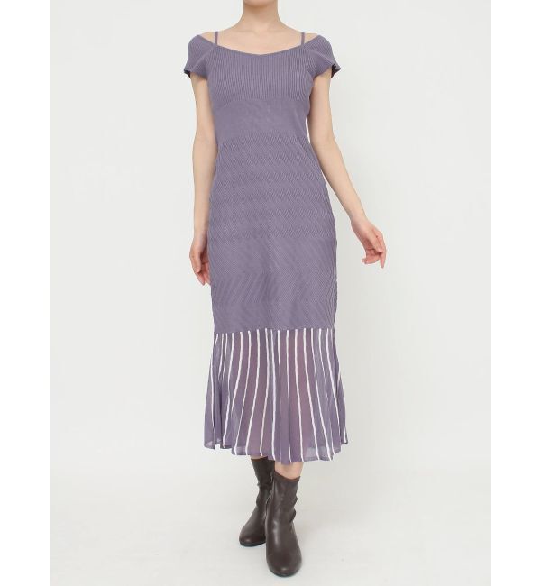 MERCURYDUO「バイカラーシースルーヘムニットワンピース」|ワンピース|パープル