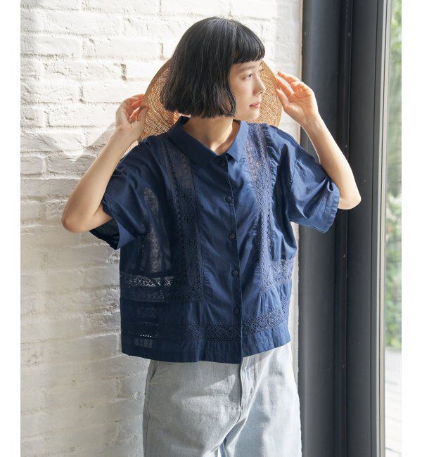 Lbc with Life「レース切り替えシャツ」|シャツ・ブラウス|ネイビーブルー