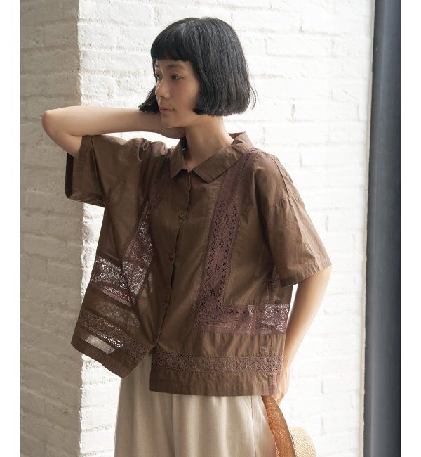 Lbc with Life「レース切り替えシャツ」|シャツ・ブラウス|ブラウン