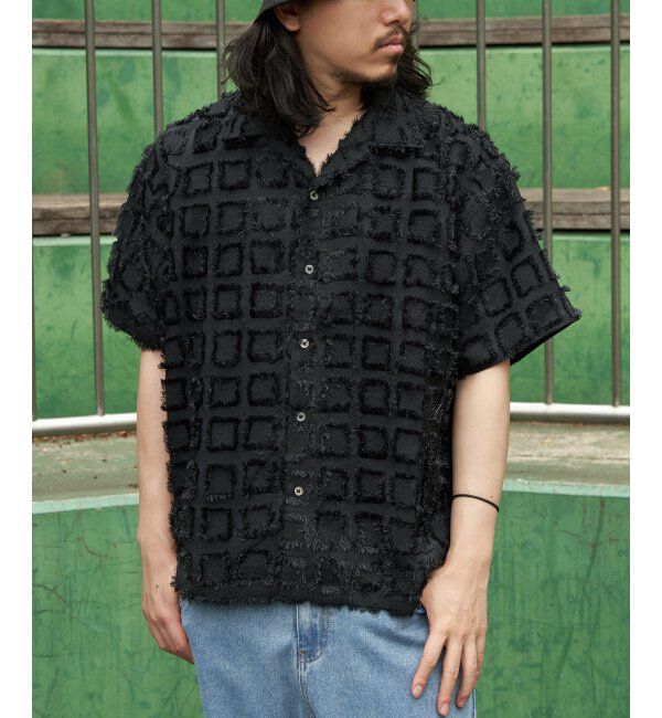 VENCE share style「スクエアジャガード半袖シャツ」|シャツ・ブラウス|ブラック