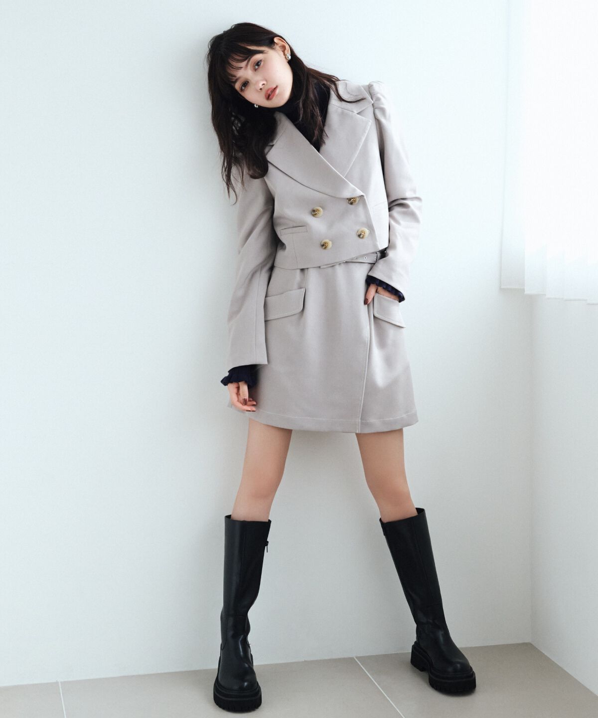 REDYAZEL「ベルティッドウーリッシュミニスカート」|台形|