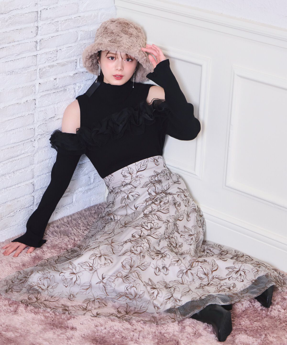 WILLSELECTION「ラインフラワー刺繍スカート」|フレア|