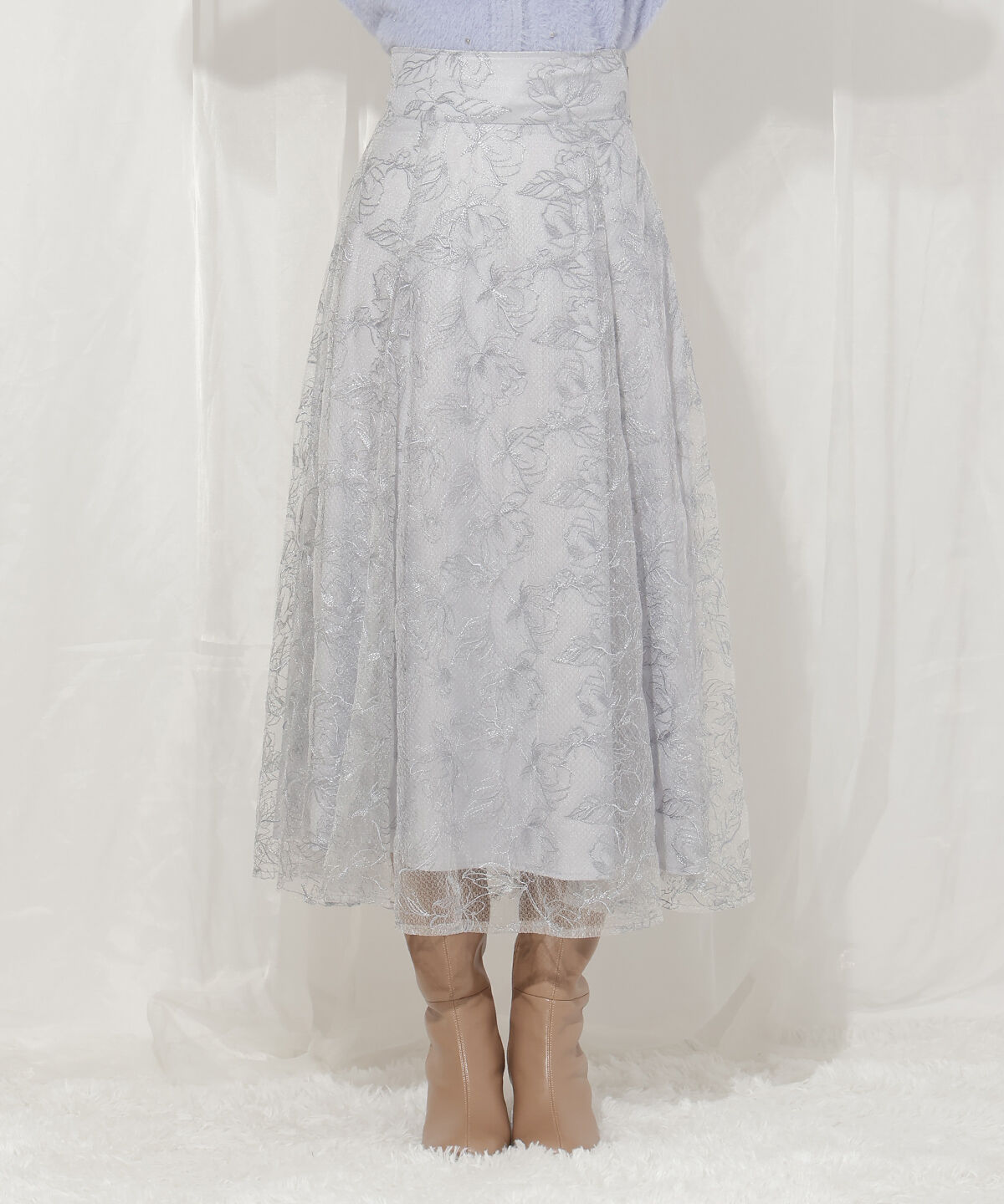 WILLSELECTION「ラインフラワー刺繍スカート」|フレア|