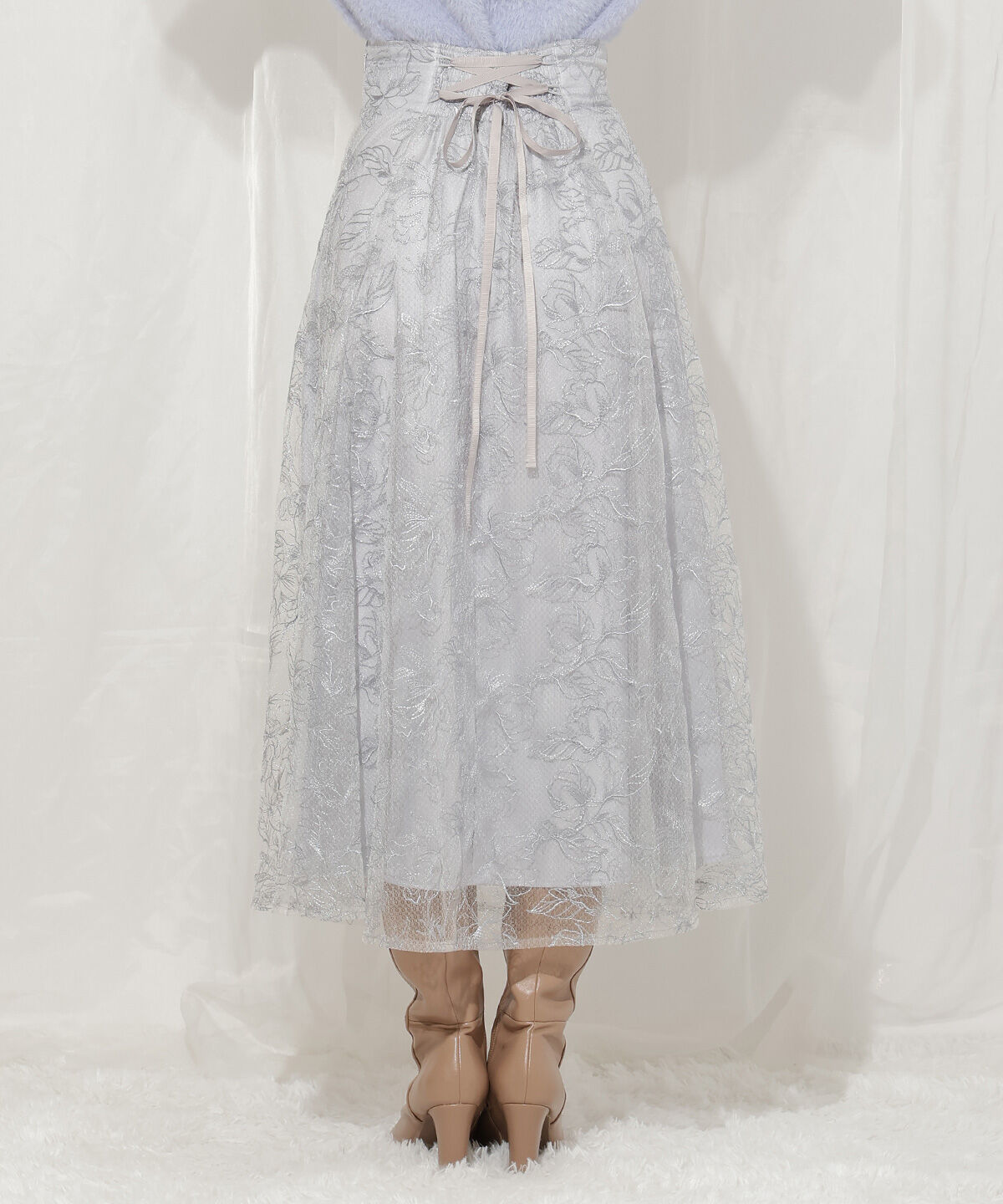 WILLSELECTION「ラインフラワー刺繍スカート」|フレア|