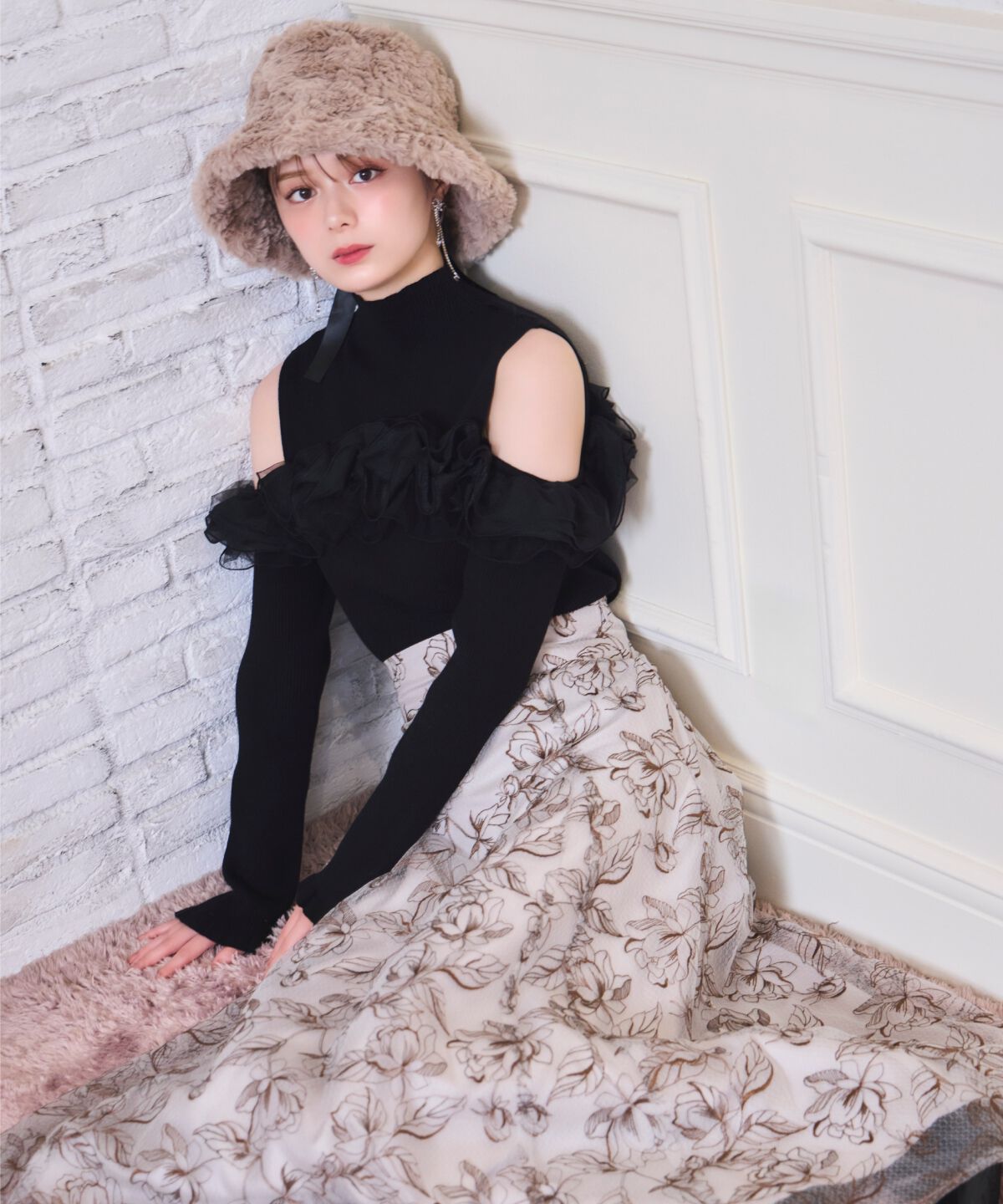 WILLSELECTION「ラインフラワー刺繍スカート」|フレア|