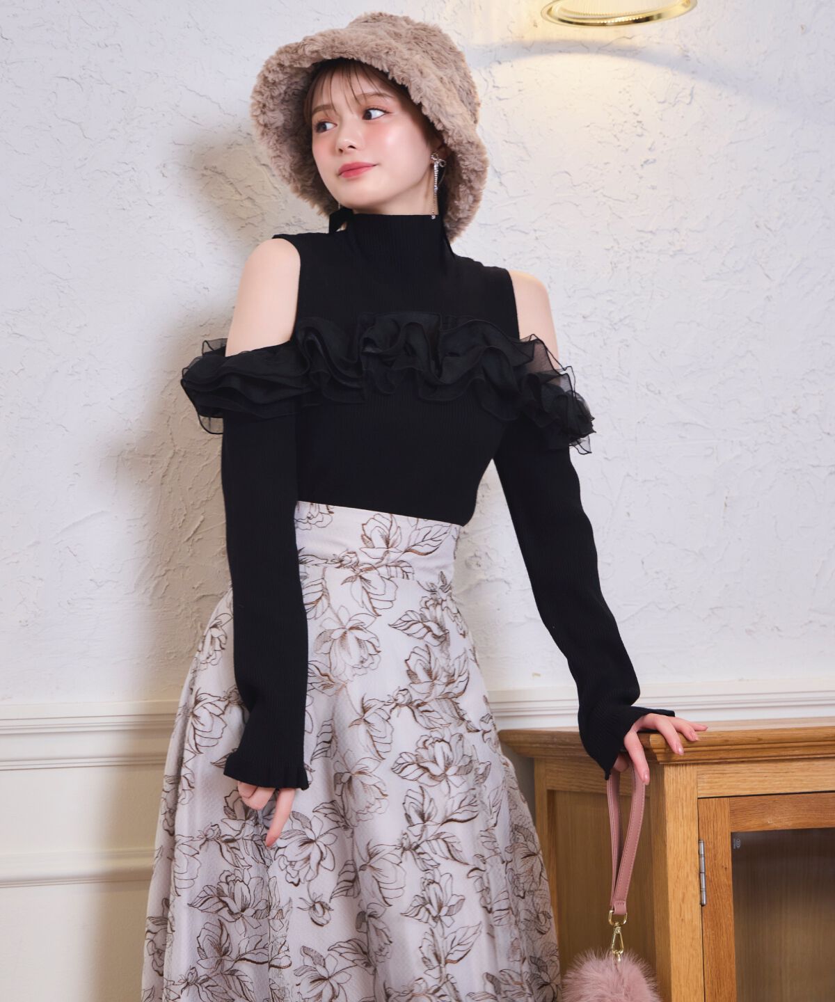 WILLSELECTION「ラインフラワー刺繍スカート」|フレア|