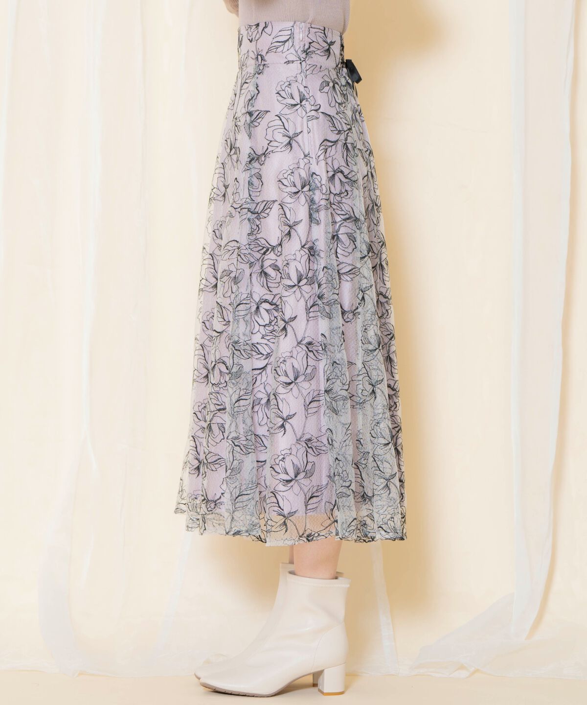 WILLSELECTION「ラインフラワー刺繍スカート」|フレア|