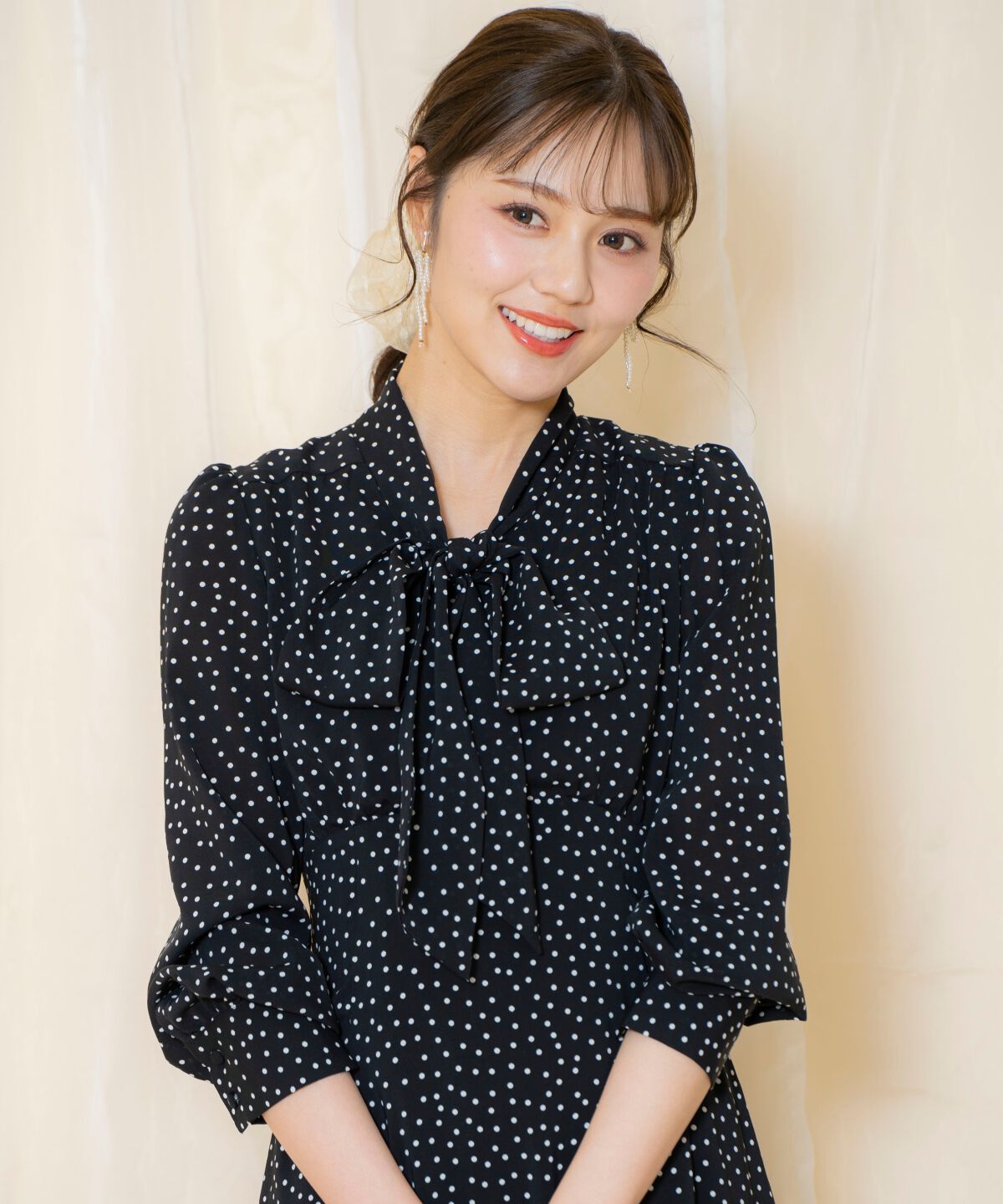 WILLSELECTION「ドット柄ギャザーヘムボウタイワンピース」|ワンピース|