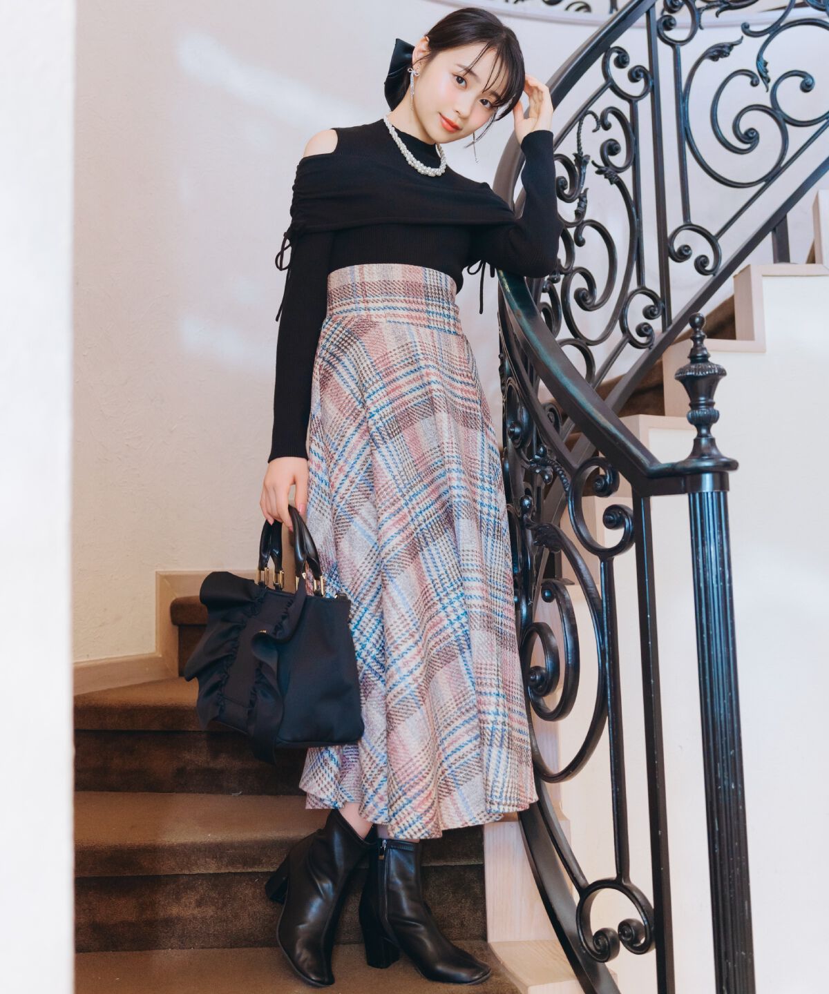 WILLSELECTION「ラメツイードフレアスカート」|フレア|赤系チェック