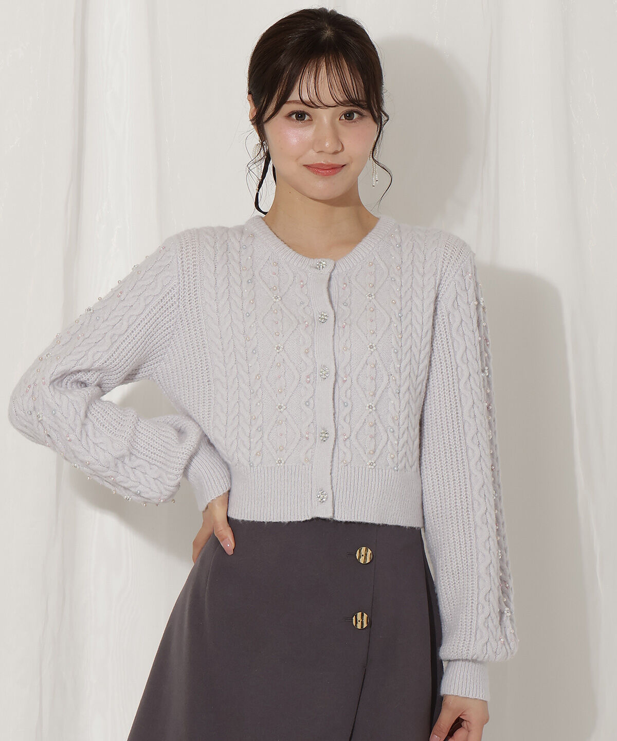 WILLSELECTION「パール付きケーブルカーディガン」|カーディガン|