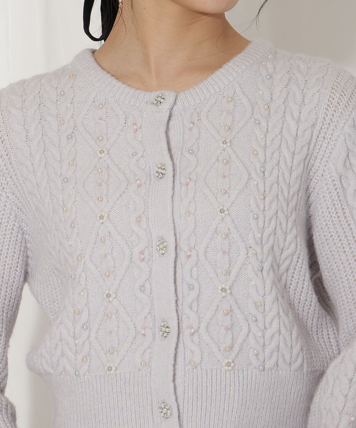 WILLSELECTION「パール付きケーブルカーディガン」|カーディガン|