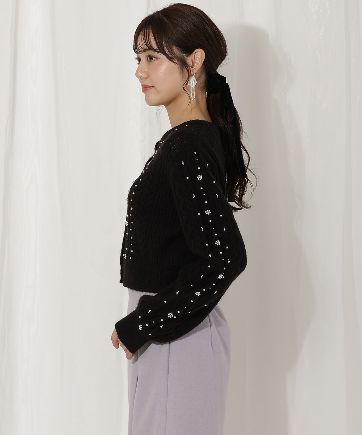 WILLSELECTION「パール付きケーブルカーディガン」|カーディガン|