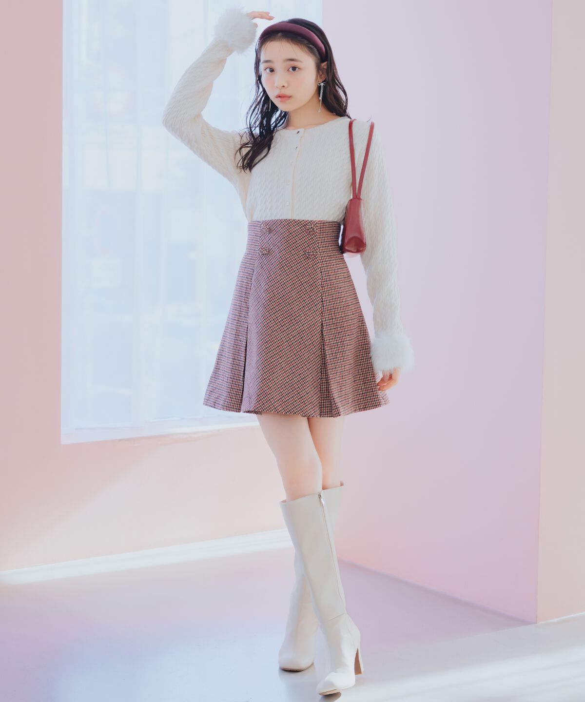 WILLSELECTION「バックスピンドルボックスタックミニスカート」|フレア|赤系チェック