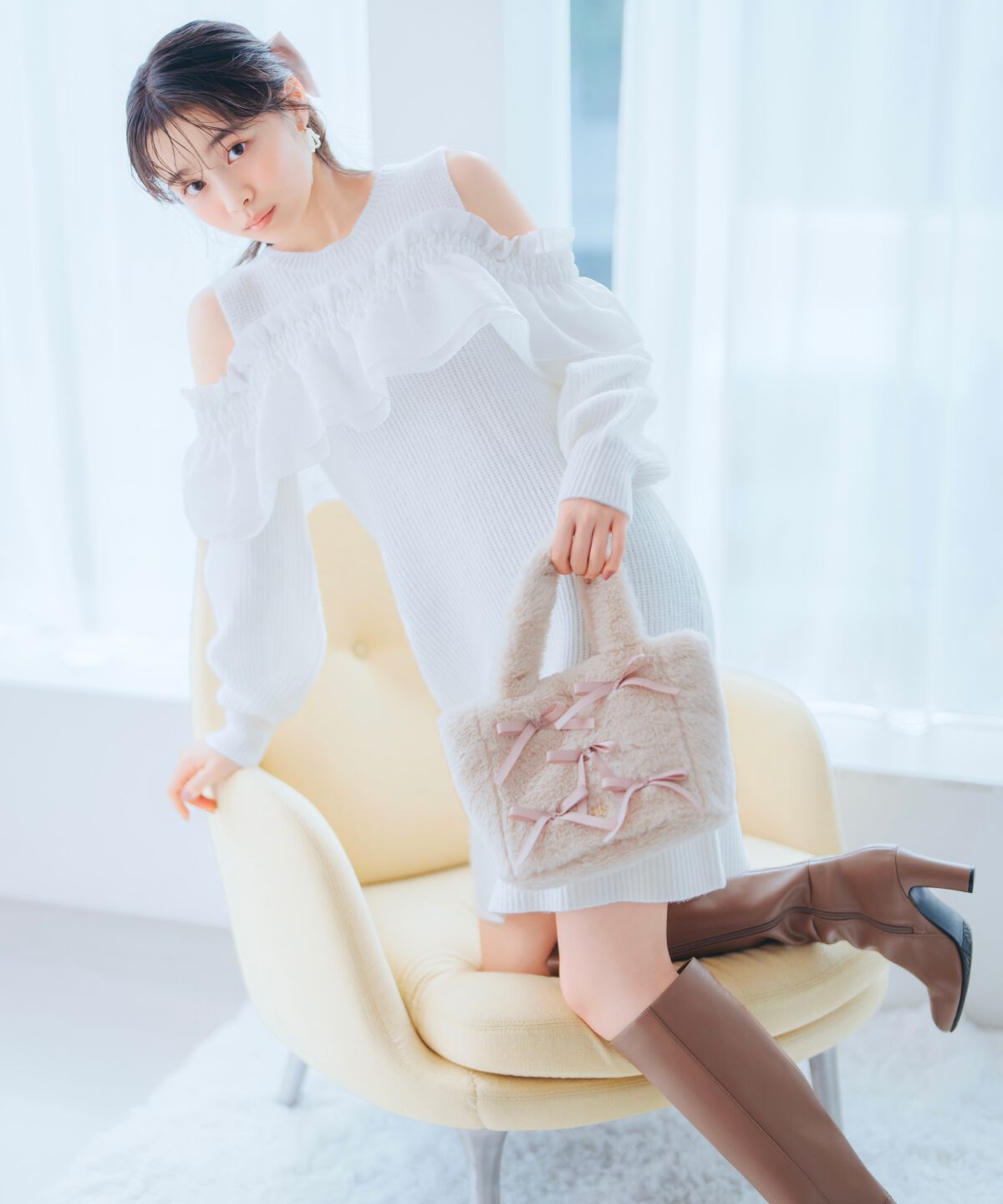 WILLSELECTION「バックリボンオフショルニットワンピース」|ワンピース|