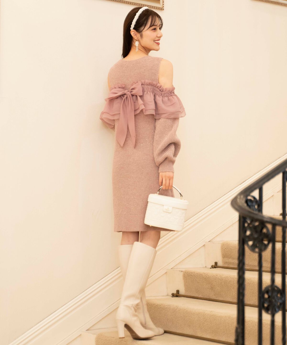 WILLSELECTION「バックリボンオフショルニットワンピース」|ワンピース|