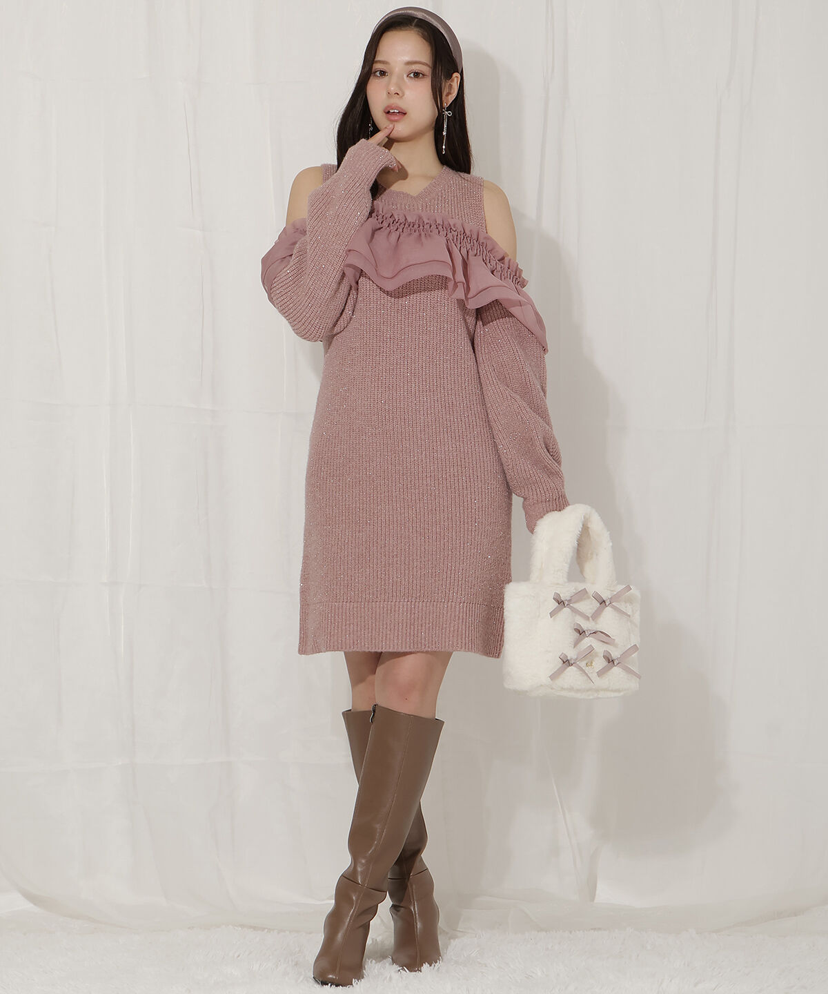 WILLSELECTION「バックリボンオフショルニットワンピース」|ワンピース|